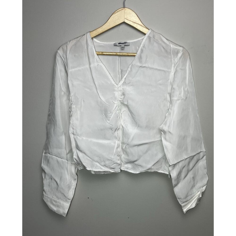 Madewell Lightweight V Neck Rouched Blouse Womens 2 Cream Semi Sheer Flowy